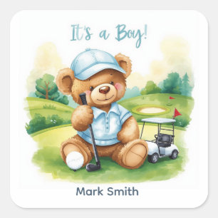 Golf Het is een Jongen Baby Shower Papieren Borden Vierkante Sticker