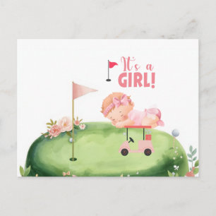 Golf Het is een meisje golfer baby in een golfkar Briefkaart