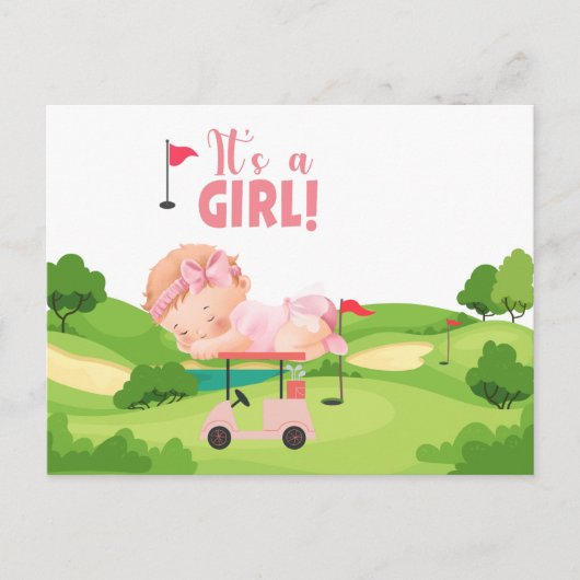 Golf Het is GIRL golfer baby op golfkarretje Brief Briefkaart (Voorkant)