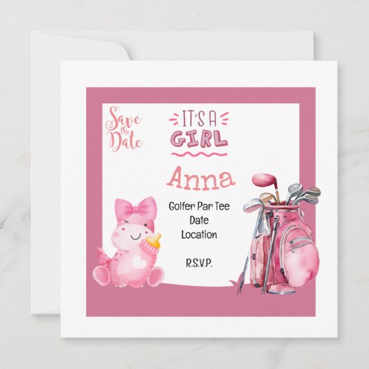 Golf het is meisje baby shower roze thema voor gol kaart (Voorkant)