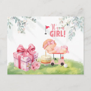 Golf Het is MEISJE golfer baby op golfkar Postkaar Briefkaart