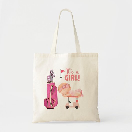 Golf het is meisje met goudroze goudlaag voor baby tote bag (Voorkant)