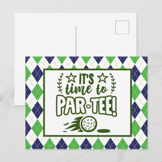 Golf het is tijd om briefkaart van t-shirt te dele (Voorkant / Achterkant)