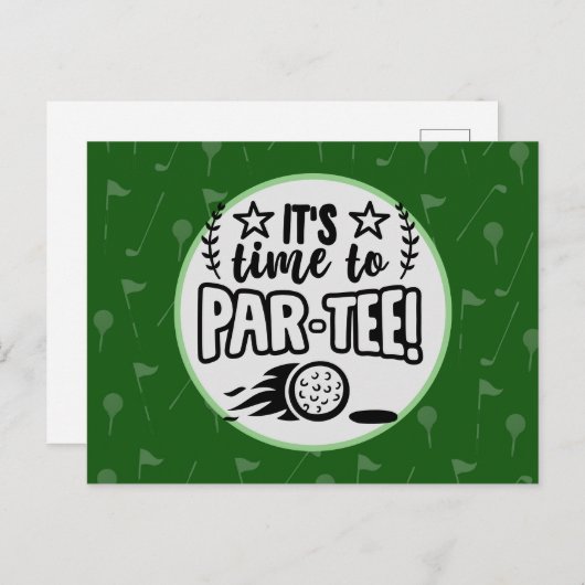 Golf het is tijd om t-shirt golfer party te parere briefkaart (Voorkant / Achterkant)