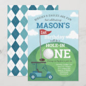 Golf Hole in een eerste verjaardagsfeestuitnodigin Kaart (Voorkant / Achterkant)