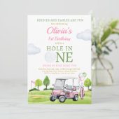 Golf Hole in één meisje, eerste verjaardag T-shirt Kaart (Staand voorkant)