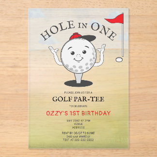 Golf Hole in One 1e Verjaardag Par-Tee Acryl Uitnodigingen