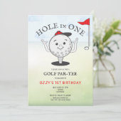 Golf Hole in One 1e Verjaardag Par-Tee Kaart (Staand voorkant)