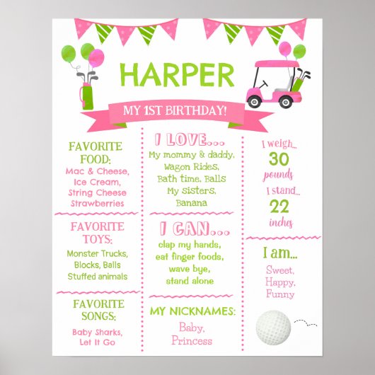 Golf Hole in One Birthday Milestone Sign Board Poster (Voorkant)