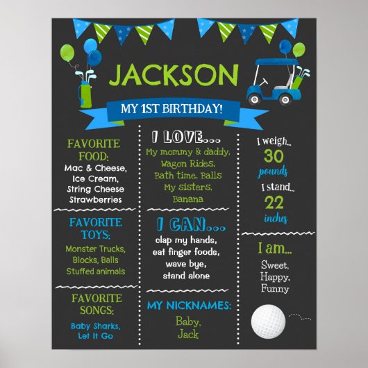 Golf Hole in One Birthday Milestone Sign Board Poster (Voorkant)