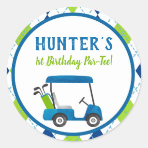 Golf Hole in one Birthday party-feor-stickers Ronde Sticker