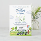 Golf Hole in One Boy First Birthday Par-T-shirt Kaart (Staand voorkant)