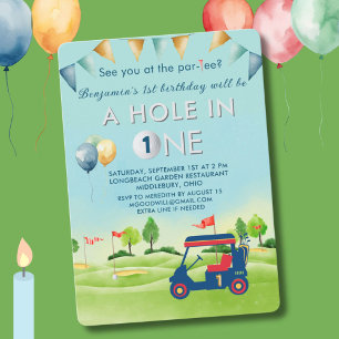 Golf Hole in One Boy First Birthday Par-T-shirt Kaart