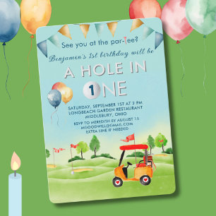 Golf Hole in One Boy First Birthday Par-T-shirt Kaart