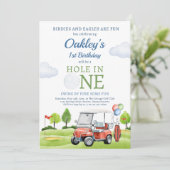 Golf Hole in One Boy First Birthday Par-T-shirt Kaart (Staand voorkant)