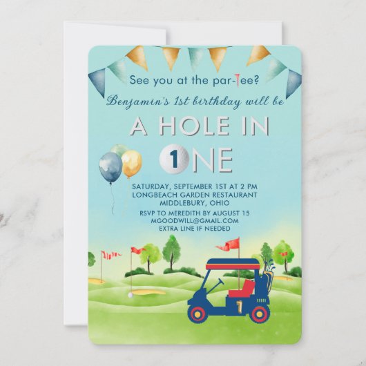 Golf Hole in One Boy First Birthday Par-T-shirt Kaart (Voorkant)