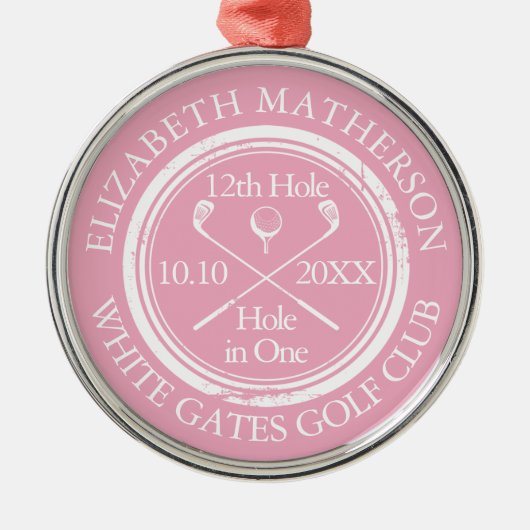 Golf Hole in One Classic Personalized Pink Metalen Ornament (Voorkant)