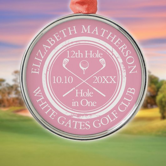 Golf Hole in One Classic Personalized Pink Metalen Ornament