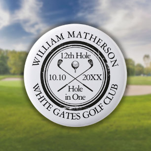 Golf Hole in One Klassieke Gepersonaliseerde Ronde Button 5,7 Cm