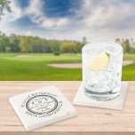 Golf Hole in One Personalized Stenen Onderzetter<br><div class="desc">Met een oud stempel-effect klassiek retrodesign. Pas de naam,  het nummer van de locatie en de datum aan om een fantastische golfstok te creëer om dat fantastische gat in één te vieren. Ontworpen door: Thisnotme©</div>