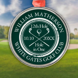 Golf Hole in One Smaragdgroen Persoonlijk Metalen Ornament