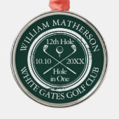Golf Hole-in-One Smaragdgroene Gepersonaliseerde Metalen Ornament (Voorkant)