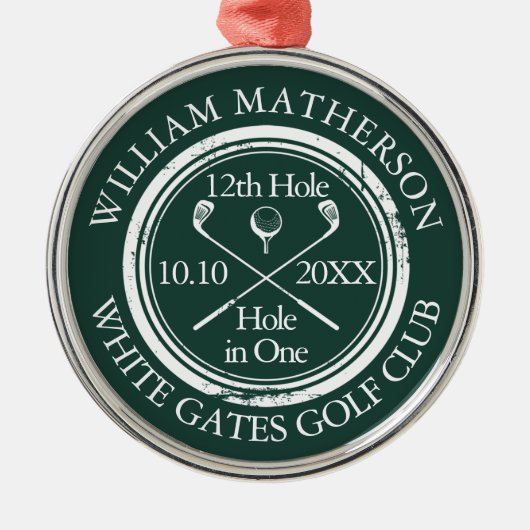 Golf Hole-in-One Smaragdgroene Gepersonaliseerde Metalen Ornament (Voorkant)
