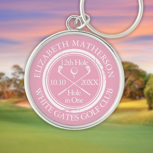 Golf Hole in One Vrouwelijk Roze Gepersonaliseerd Sleutelhanger