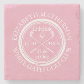 Golf Hole in One Vrouwelijk Roze Gepersonaliseerd Stenen Onderzetter (Voorkant)