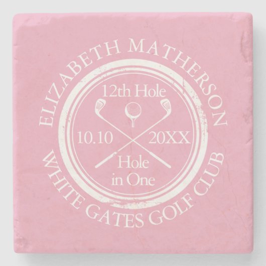 Golf Hole in One Vrouwelijk Roze Gepersonaliseerd Stenen Onderzetter (Voorkant)