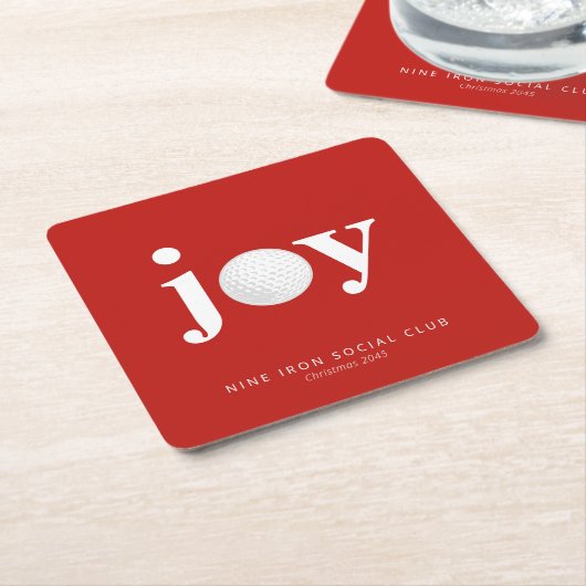 Golf Holiday Joy Personalized Typography Red Kartonnen Onderzetters (Schuin)