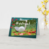 Golf ijzer en bal is op groene kerst kaart (Gele Bloem)
