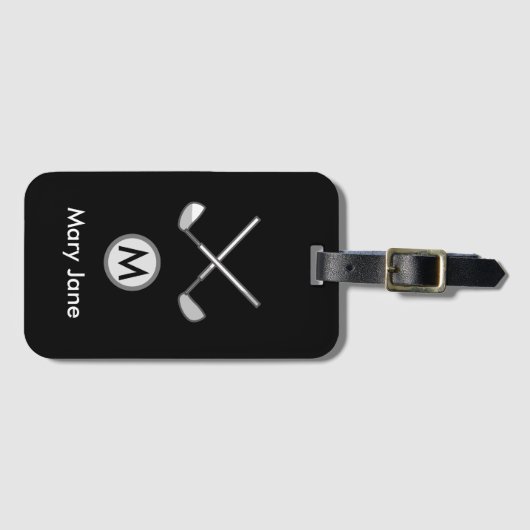 Golf ijzermonogram Naam op zwart voor golfer Bagagelabel (Voorkant (horizontaal))