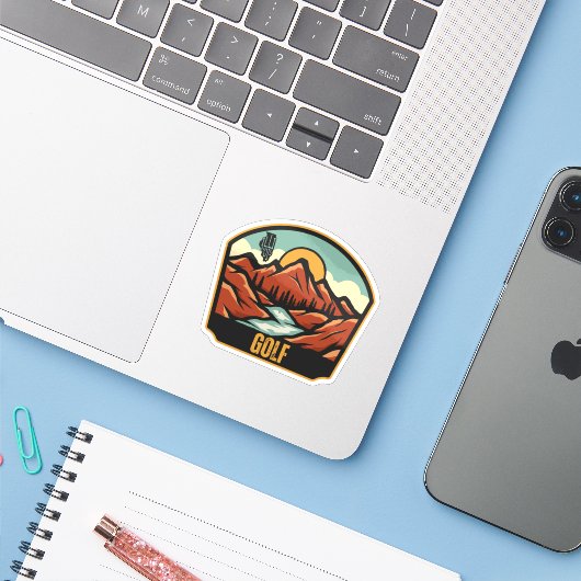 Golf, Illinois Sticker (Laptop met iPhone)