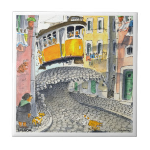 golf in de cobblestone - tegel van lissabon 05 tegeltje