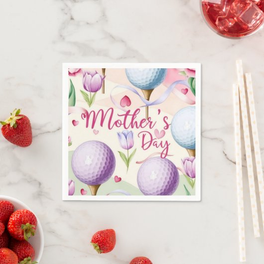 Golf in roze thema met bloemen voor Moederdag Servet (Insitu)