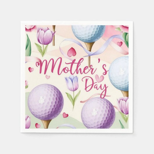 Golf in roze thema met bloemen voor Moederdag Servet (Voorkant)