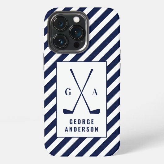 Golf initiaal monogram blauw wit iPhone hoesje (Achterkant)