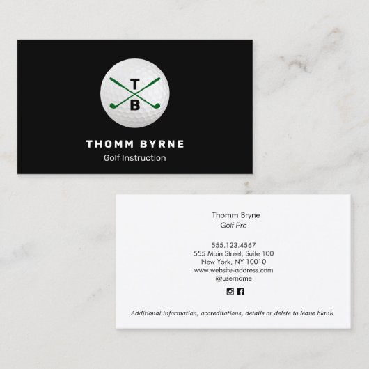 Golf Instructeur Monogrammed Gold Ball Business Ca Visitekaartje (Voorkant / Achterkant)