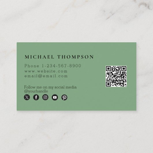 Golf instructeur Social Media QR Code Groen Visitekaartje (Achterkant)