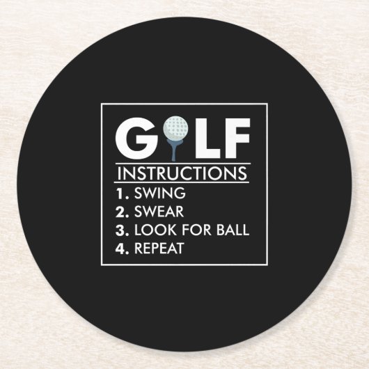 Golf Instructies Swing Swear Kijk Ball Herhalen Ronde Kartonnen Onderzetter (Voorkant)