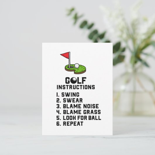 Golf Instruction Swing Swear bij vlaggengat op gro Briefkaart (Staand voorkant)
