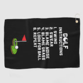 Golf Instruction Swing Swear bij vlaggengat op gro Golfhanddoek (Horizontaal)