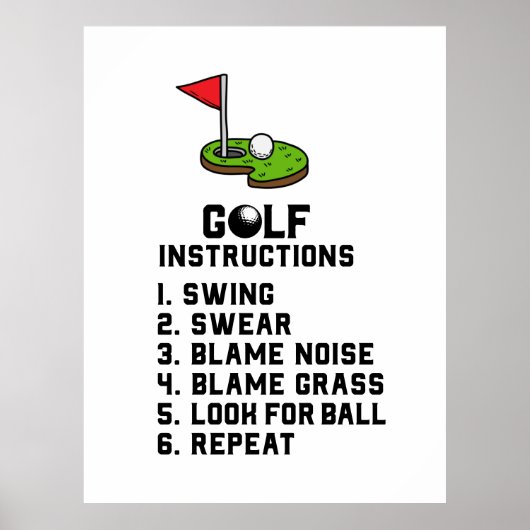 Golf Instruction Swing Swear bij vlaggengat op gro Poster (Voorkant)