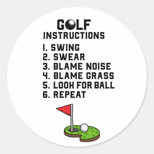 Golf Instruction Swing Swear bij vlaggengat op gro Ronde Sticker (Voorkant)