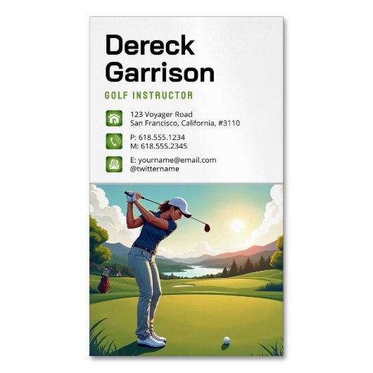 Golf Instructor | Beroepsbeoefenaars Magnetisch Visitekaartje (Voorkant Verticaal)