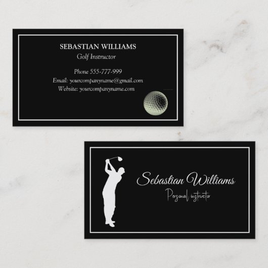 Golf Instructor Docent Professionele Sport Zwart Visitekaartje (Voorkant / Achterkant)
