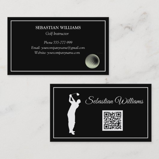 Golf Instructor Docent Professionele Sport Zwart Visitekaartje (Voorkant / Achterkant)