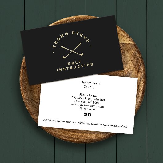 Golf Instructor Pro Crossed Golf Clubs Black Visitekaartje