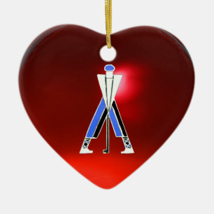 GOLF INSTRUCTOR RED RUBY HEART MONOGRAM KERAMISCH ORNAMENT